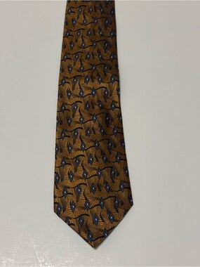 Meeting Street Hand Made 100% Silk Men’s Tie Diamond Geometric Brown/Blue